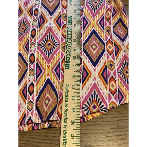 Chicos Womens Size 0 Linen No Iron Button Up Shirt 3/4 Sleeve Aztec Colorful - Picture 4 of 15